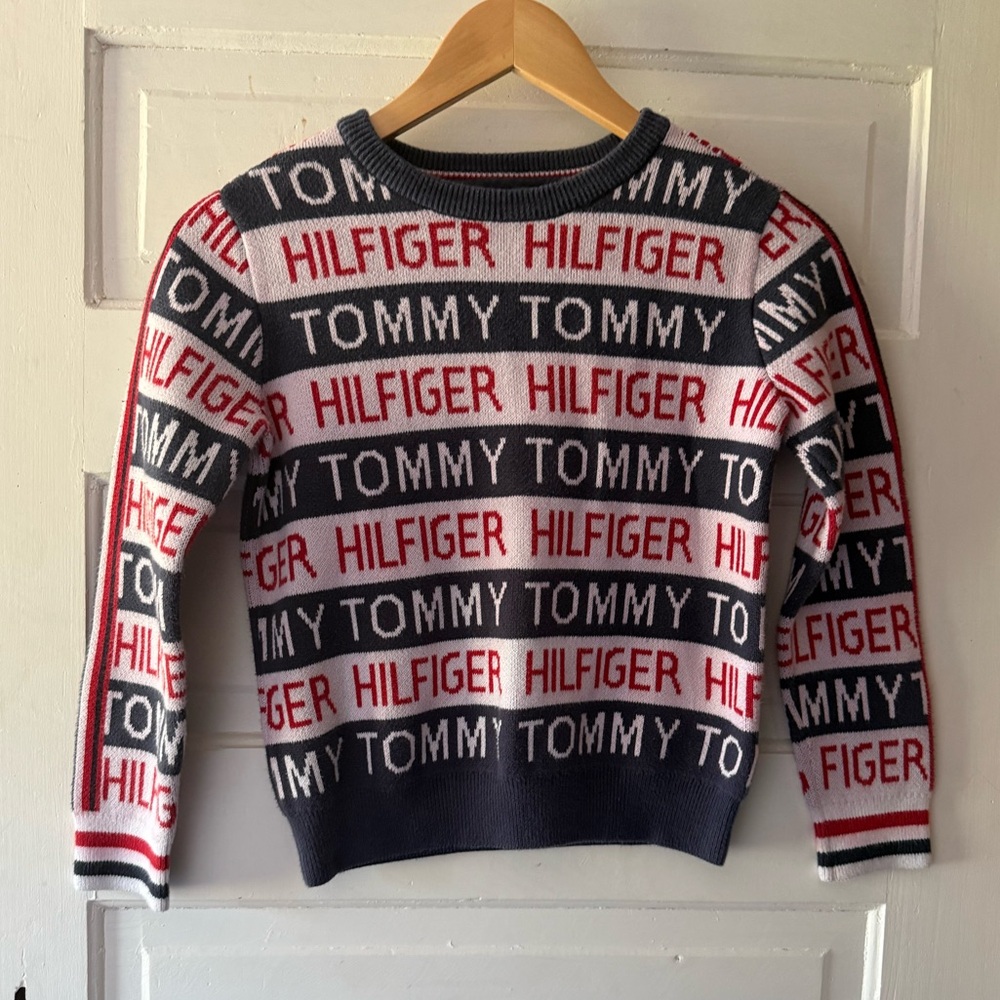 Tommy Hilfiger Red and White Knit Sweater